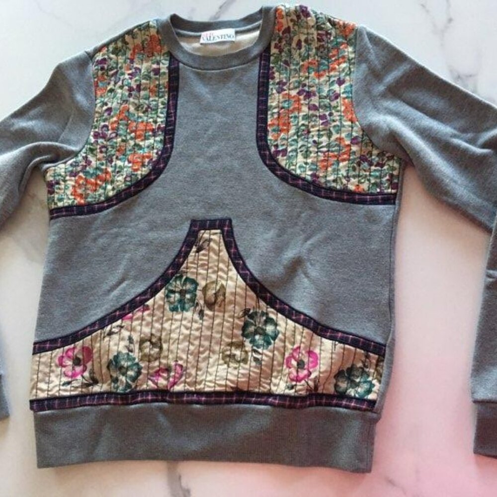 Red Valentino Womens Grey and Floral Beautiful Everyday Top- Size Xs